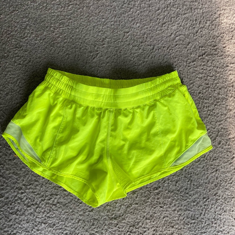Neon yellow lulu lemon shorts
